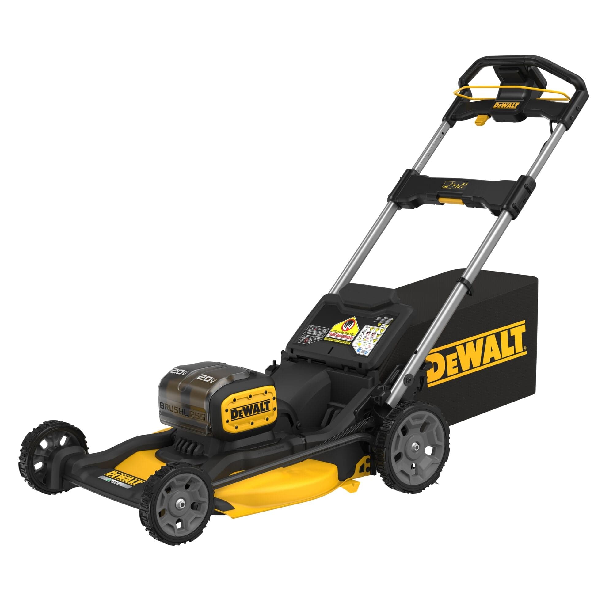 dewalt-20v-max-xr-21.5-inch-cordless-brushless-push-lawn-mower-kit-1.jpg: DEWALT 20V MAX XR 21.5-inch cordless brushless push lawn mower with two batteries and chargers