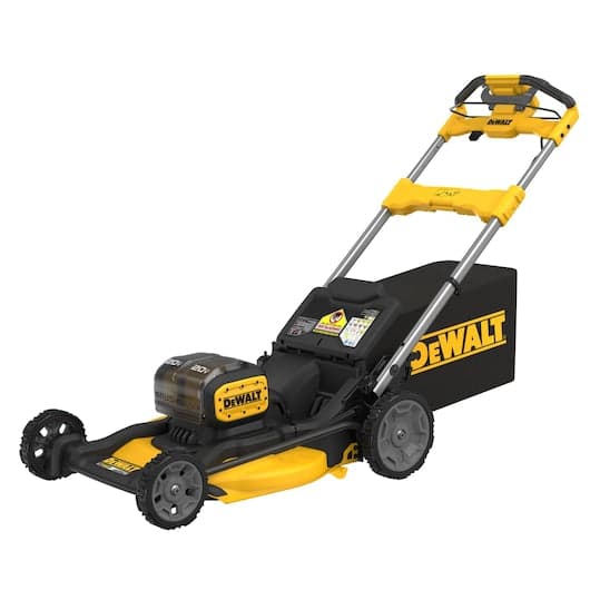 dewalt-2x20v-max-xr-21-brushless-cordless-self-propelled-lawn-mower-kit-1.jpg: DEWALT 2x20V MAX XR 21-inch cordless self-propelled lawn mower with batteries