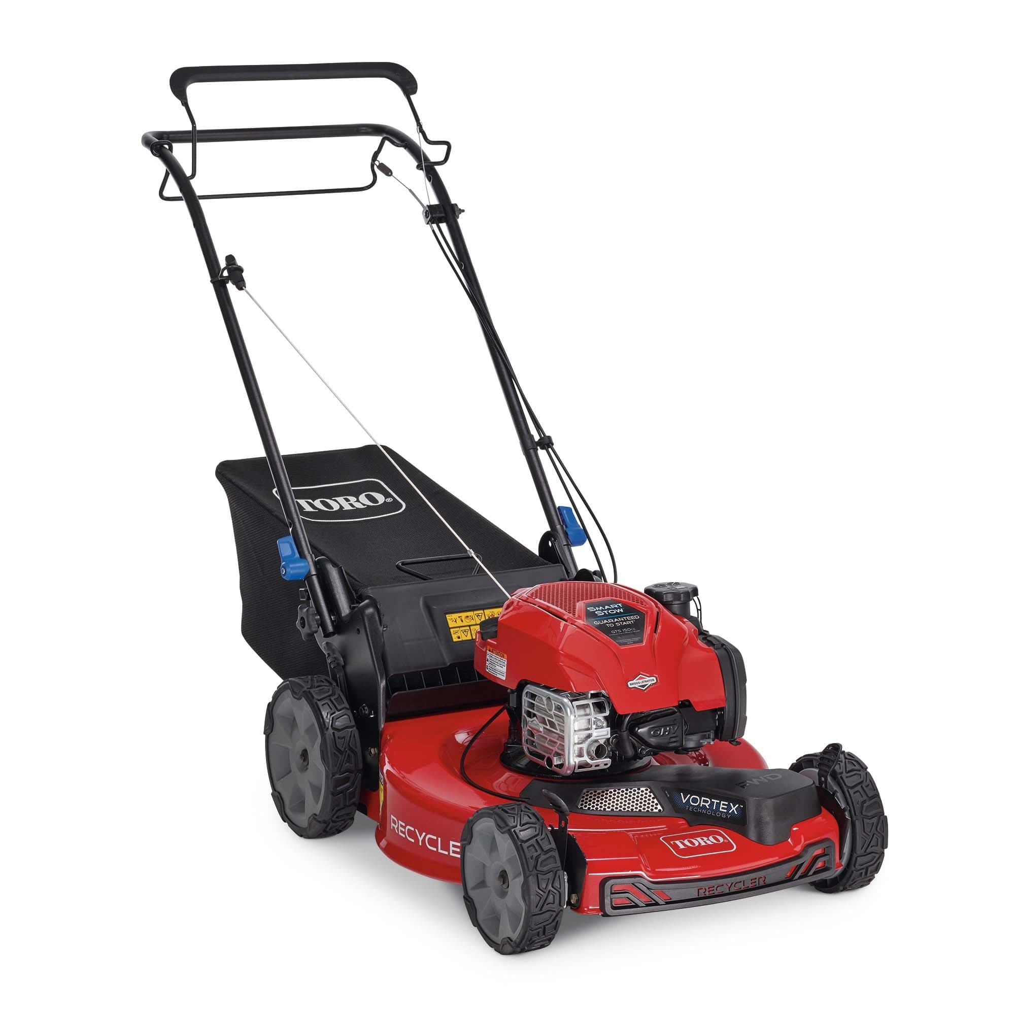 toro-22-in.-recycler-self-propelled-gas-lawn-mower-with-smartstow-150cc-1.jpg: Toro 22 in. Recycler self-propelled gas lawn mower with SmartStow vertical storage