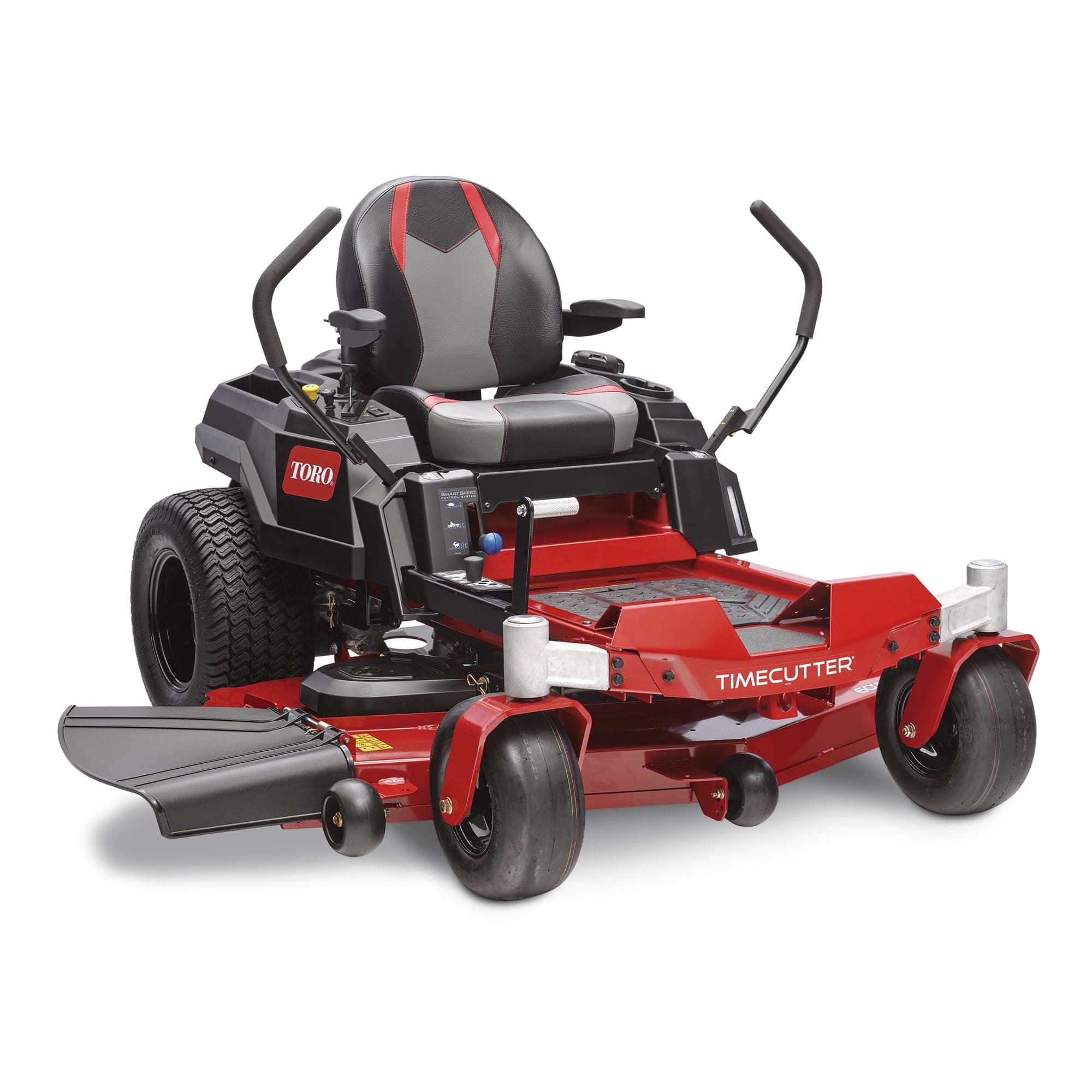 Toro TimeCutter 60-inch zero-turn mower, rear three-quarter studio view with the seat and control levers